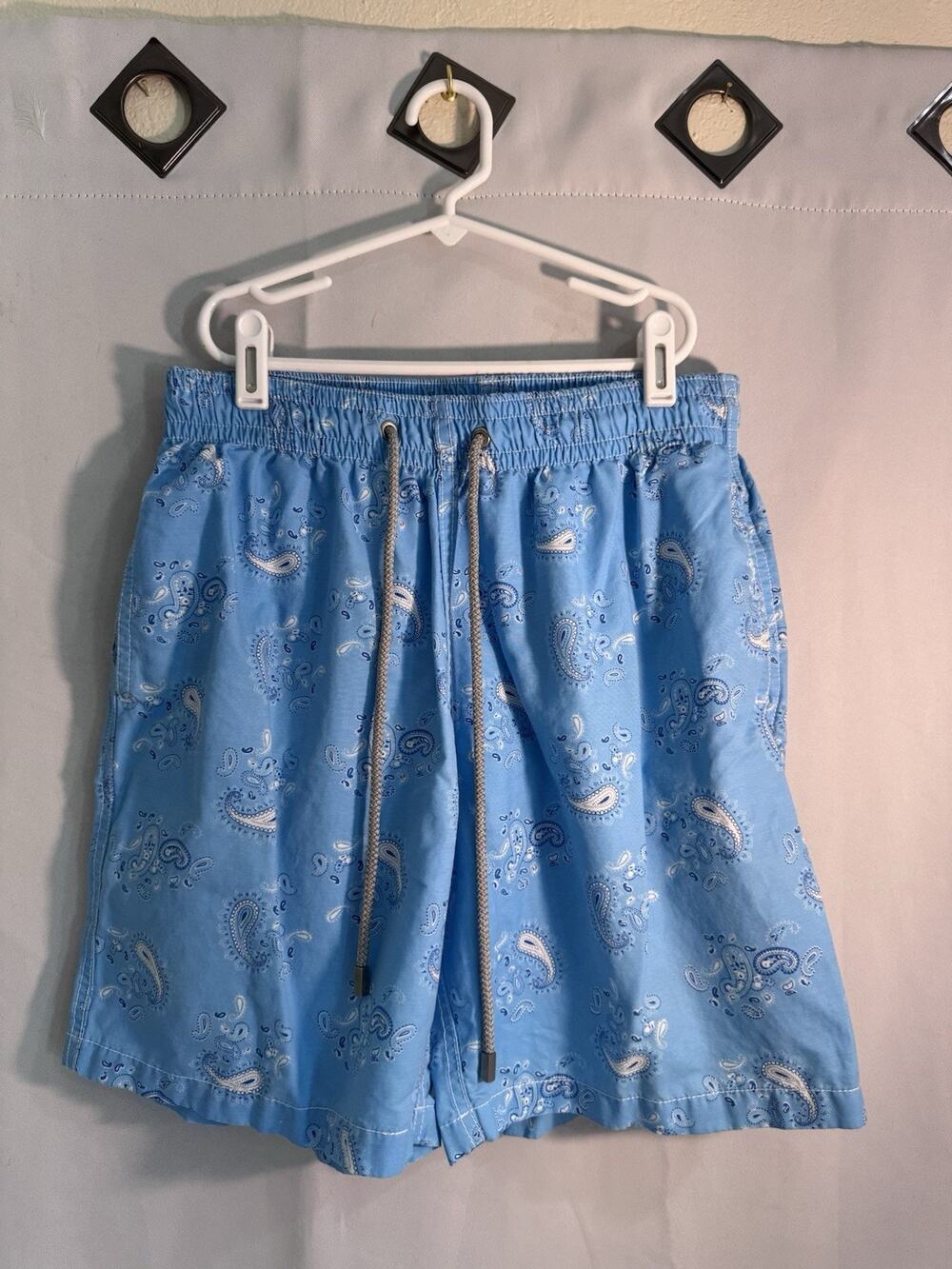 Zingara Y2K Swim Shorts (L) Blue Paisley Coastal Chic Drawstring J46